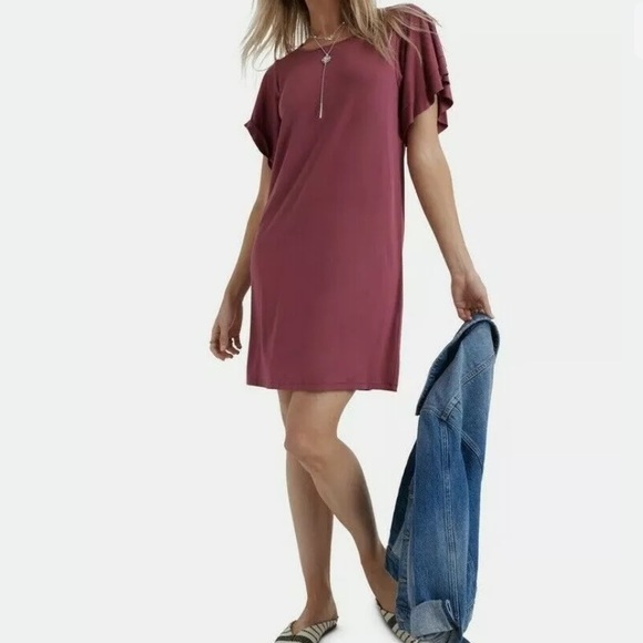 Lucky Brand Dresses & Skirts - LUCKY BRAND Ruffled Sleeve T-Shirt Dress Wine S/P